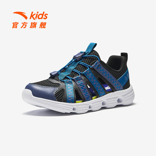 ANTA children's sandals, boys' shoes, 2026 summer new outdoor water and land tracing shoes, toe-toe anti-collision beach shoes, black/light dark blue/industrial blue-3 38, shoe inner length 24cm