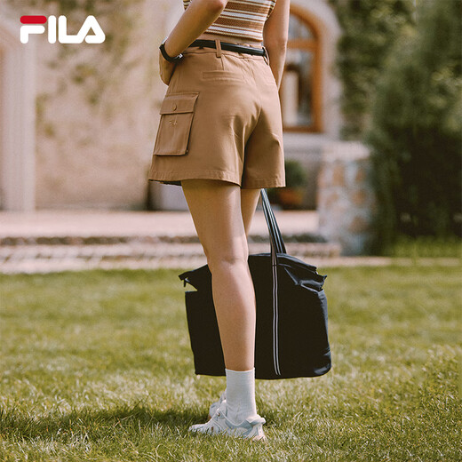 FILA Yang Mi's official women's woven shorts 2025 autumn new retro fashion comfortable three-point pants Toffee color-DK M 165/66A/M