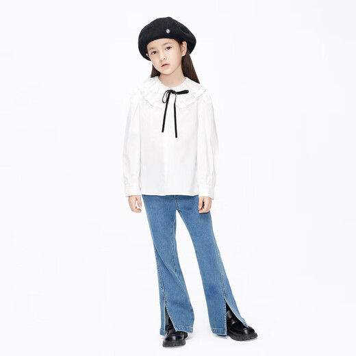 Little MO&Co. Children's clothing spring and autumn clothing girls doll collar long-sleeved white shirt shirt children's top little girl