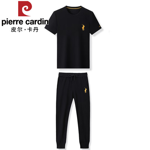 皮尔卡丹【奥莱品牌折扣】保罗休闲运动套装男夏季新款短袖T恤高端两件套 13067黑色短袖+长裤 4XL 190 【建议190-210斤】