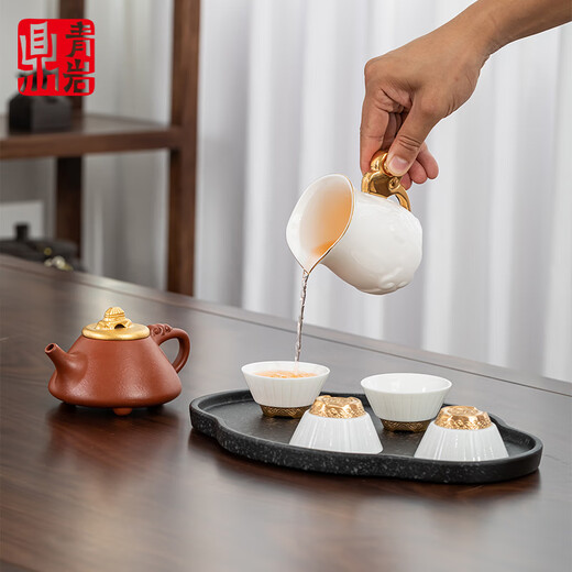 Qingyan Ding Forbidden City Purple Clay Pot and Golden Palace Set Birthday Gift for Husband, Men, Friends, Dads and Elders Retirement Gifts Forbidden City Ding Golden Palace (Purple Clay Pot Complete Set)