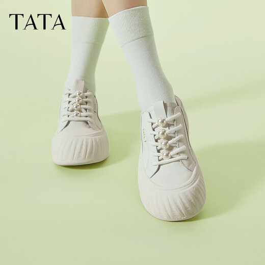 他她（TATA）薄款小白鞋女款2025春季新款透气板鞋女休闲鞋子CT701BM5 白色 37