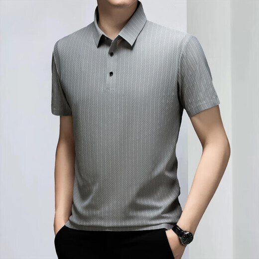 Danjun middle-aged and young father summer clothing Polo shirt for men 2025 summer thin middle-aged ice silk casual short-sleeved T-shirt for men 11167 dark gray 11167 dark gray 2XL 141-160Jin[Jin equals 0.5 kg]