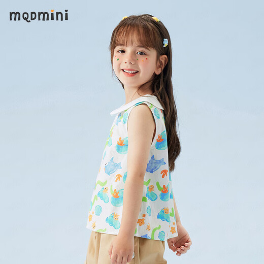 MQDMINI童装儿童衬衣女童衬衫夏季无袖上衣宝宝衣服 艺术花卉海底世界花 120