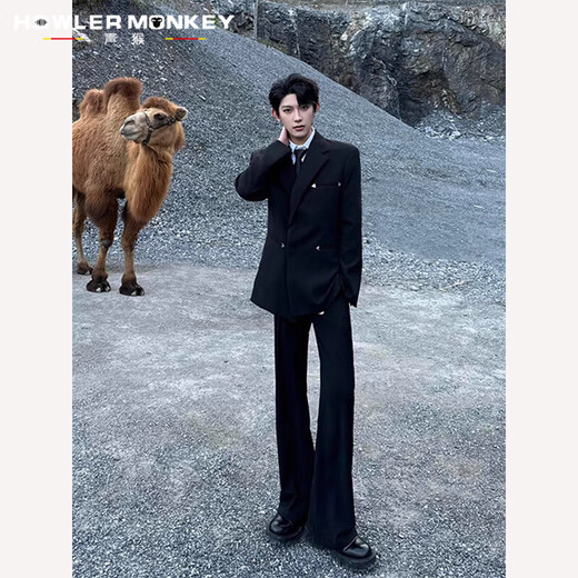 Sound Monkey suit suit men's slim fit men's suit jacket casual suit dress silhouette three-piece niche designer suit suit jacket + white shirt + trousers, free tie XL (115-130Jin Jin equals 0.5 kg)