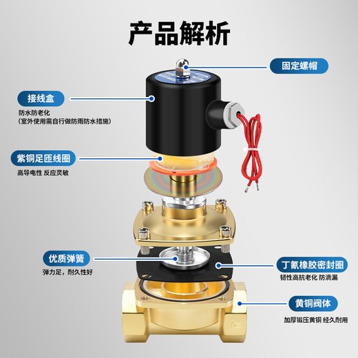 ELECALL solenoid valve copper water valve oil valve air valve water inlet valve normally closed type 2W-160-15 (4 points) DC24V