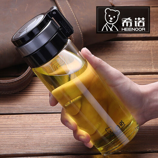 
HEENOOR HEENOOR Glass single-layer thickened filter tea cup for men and women large capacity portable water cup outdoor plastic cup glass: 6075-480ML+ cup set cup brush 360ML-695ML