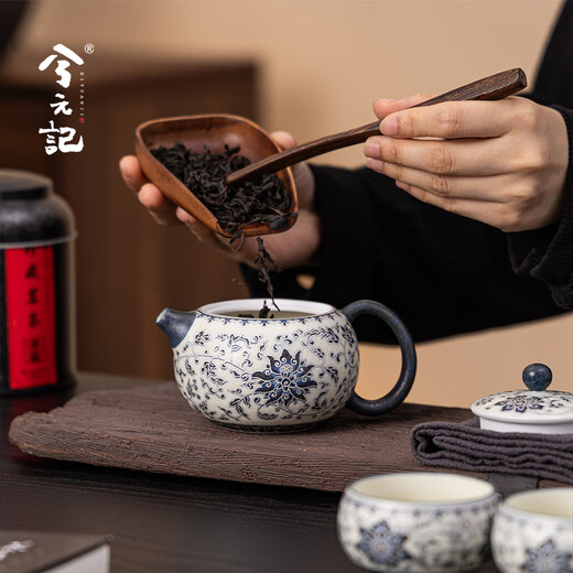 Xiyuanji Cultural and Creative Silver Blue and White Tea Set Complete Set of High-end Mid-Autumn Festival Gifts for Elders and Parents as Souvenirs Lihua Anemone Daxishi Pot 1 Pot 2 Cup Set Practical Birthday, Wedding, Housewarming, Retirement Gift Souvenir