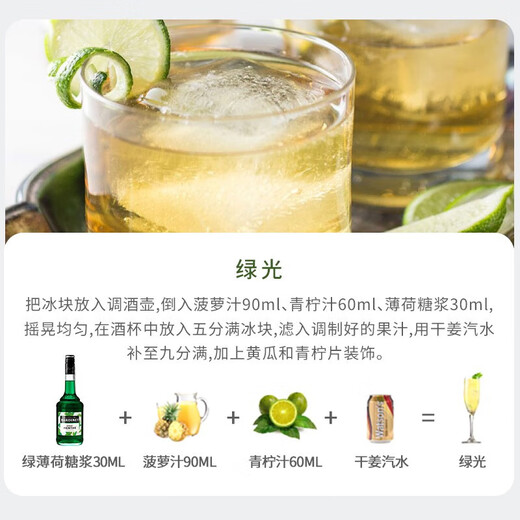 必得利红石榴/蓝橙/绿薄荷糖浆力娇酒 法国进口洋酒 无酒精0度调酒基酒 必得利绿薄荷糖浆 700mL 1瓶装