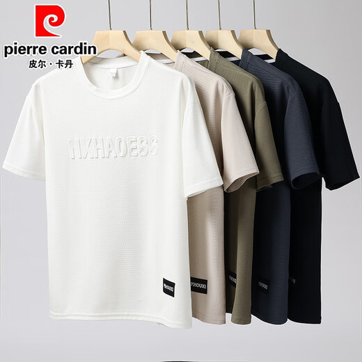 Pierre Cardin Herren Kurzärärmelte T-Shirt Modetrend Ins Casual Summer Simple Teenager Schwere halbärmelige T-Shirt-Runde Kragen Kleidung H829 Weiß L.