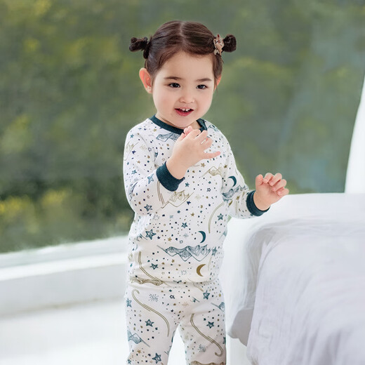 Nest Designs pour enfants en coton pur coton coller des manches longues pantalons longs pantalons pyjamas hommes et femmes automne et hiver nouveaux produits universels pour quatre saisons première neige 80 (hauteur suggérée 73-82 cm)