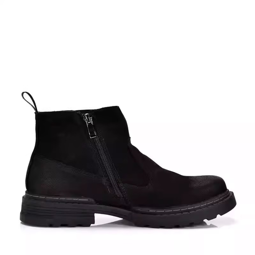 Qile leather clark men's shoes winter non-slip men's short boots high top cotton shoes warm wool side zipper Martin boots black 39