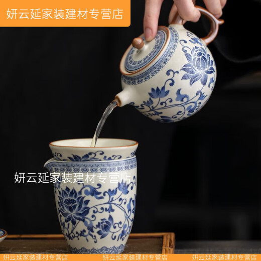 优化汝窑青花茶具套装2024家用泡茶器轻奢茶杯盖碗礼盒装 升级9272汝窑茶壶+盖碗江山---