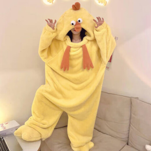 略辰搞怪情侣连体睡衣男女款秋冬季加厚珊瑚绒卡通大码睡袋毛绒家居服 单件睡袍 4840单袍 M