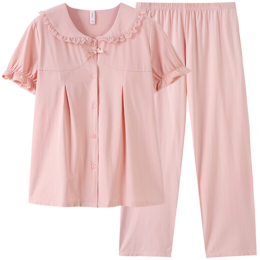 Yalu Brust Pad Pyjamas für Frauen im Sommer coole Xinjiang-Baumwoll-Kurzärmel-Hosen können mit integriertem Anti-Concave Point-Kleidungsbezug Z694 Shrimp Pulver Brust Pad M Empfohlen 80-105 Jin [Jin gleich 0,5 kg]