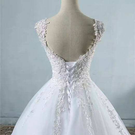 婚纱简约2025新款齐地高腰婚纱礼服深V领结婚轻婚纱 白色 L
