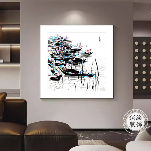 Qiao painted Wu Guanzhong Yingri lotus new Chinese style ink simple Chinese painting corridor bedroom living room entrance hall painting restaurant decoration painting 4 lotus 120*120cm hand-painted oil painting + aluminum alloy frame