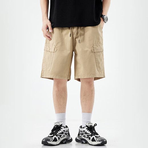 Mark Wafi Workwear Casual Shorts Herren trendy losen trendy Sommermitte-Pants Amerikaner Retro 5-Punkthosen Männer 1656 Khaki 28