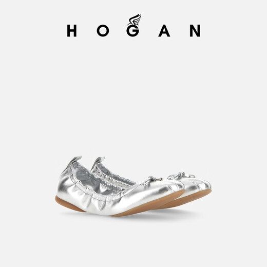HOGAN【TC】女鞋H684系列牛仔布褶皱芭蕾舞鞋 银色 37
