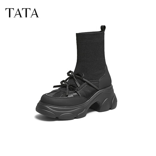 
Heshe (TATA) Sun Leyan same style of Meow Claw Boots for Women's Socks Boots Thick Sole Thin Slim Boots Elastic Short Boots CEG08DZ5 Black 35