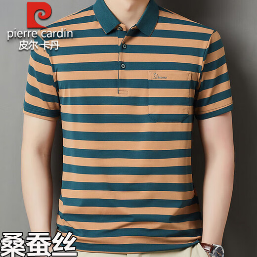 Pier Cardin Authentic Summer Mulberry Seide kurzärmeliges T-Shirt für die Herren-Revers-Tasche mittleren Alters im mittleren Alter halbärmelig.