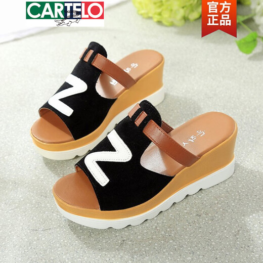 Cartelo poisson bouche sandales pour les femmes en cuir mat de femme Blogage de couleurs en cuir épaisse gâteau d'éponge à semelle épais