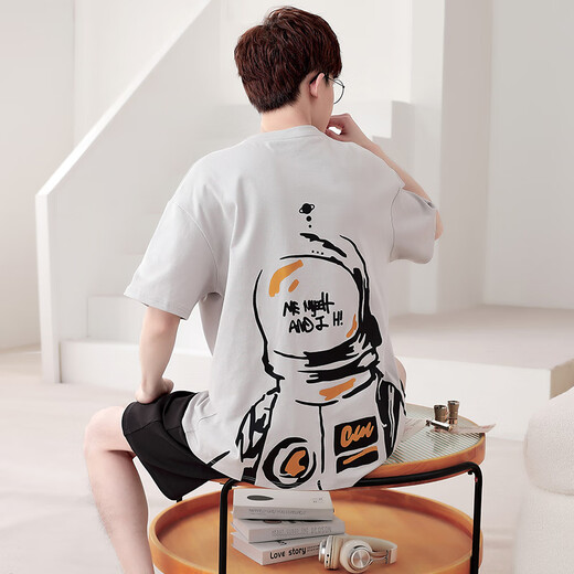 Caiyun Kali Pajamas Мужские летние шорты с короткими рукавами Студент-подросток для мужчин, летний костюм для домашней одежды, костюм для домашней одежды DMY6621# короткие шорты + шорты L Малый размер L Рекомендуемый рост около 160C и вес 8