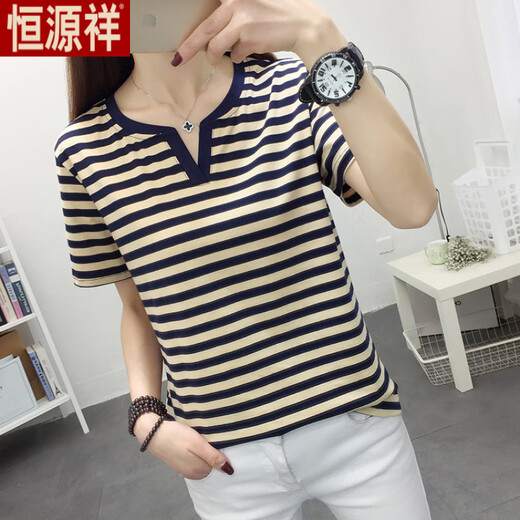 Hengyuanxiang fat mm large-size women's clothing summer 2025 new short-sleeved T-shirt loose pure cotton V-neck T-shirt covering belly fashionable top green 838 L recommended 105-120Jin [Jin equals 0.5 kg]