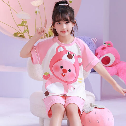 Wilwe pajamas spring, summer and autumn children's short-sleeved shorts combed cotton cartoon cute two-piece home clothes for boys and girls 6627 female dinosaur one size fits all 10 yards 30-38Jin Jin is equal to 0.5 kg