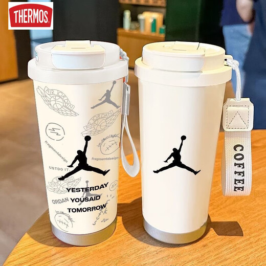 膳魔师（THERMOS）潮牌篮球保温杯学生手拎便携不锈钢大容量吸管水杯新款男女高颜值 HST1518詹姆斯+配挂绳 陶瓷覆层