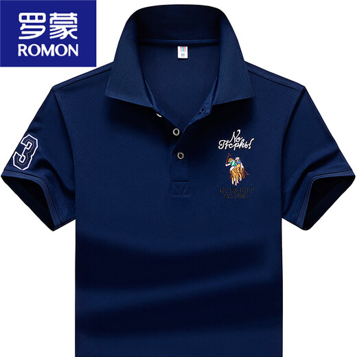 罗蒙（ROMON）夏季polo衫短袖T恤男翻领商务半袖宽松大码男装上衣t透气 733桔红色 M 体重90-110斤
