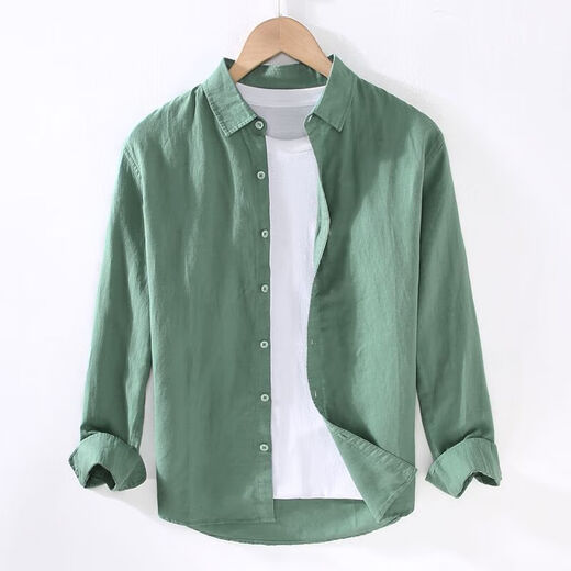 
ZoScheter men's linen long-sleeved shirt linen men's Japanese casual loose cotton linen shirt spring and summer outfit DN-9027 gray XL