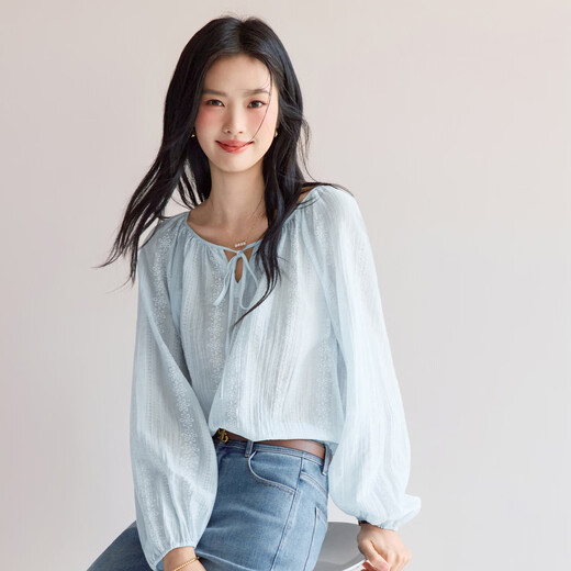
Eifli (eifini) Eifli printed loose collar shirt for women 2025 summer new commuter versatile casual top for women Blue M 110-120Jin [Jin equals 0.5 kg]