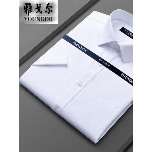 Yager Flaggschiff Offizielles Geschäft mit kurzärärmigem Hemd 2025 Herren Sommer New Business Casual Professional Professional Formal Kee ohne Bügeln und Anti-Falten-Weiß [weißer und blaues Dreieckstar] DX6636 38 100-120