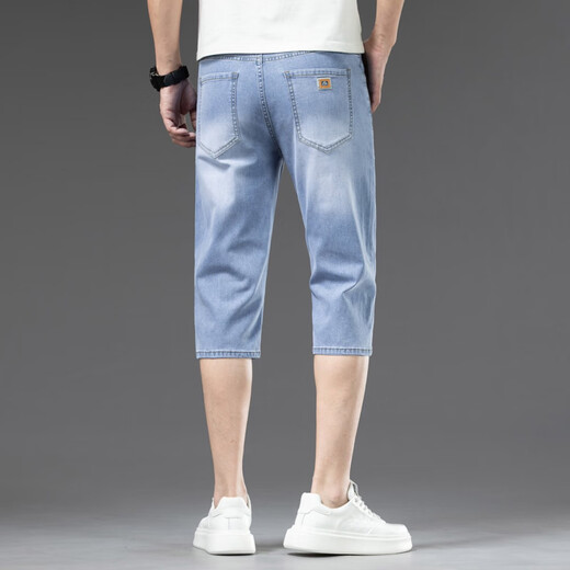 Jiumu Wang Tiansi Denim pantalones pantalones de verano para hombres 2025 Nuevos hombres siete y media en la mitad de la parte de hielo de hielo pantalones delgados 753 Seda de hielo Negro Negro Seda 753 Ice Seda Negra Negra Seda 28 28