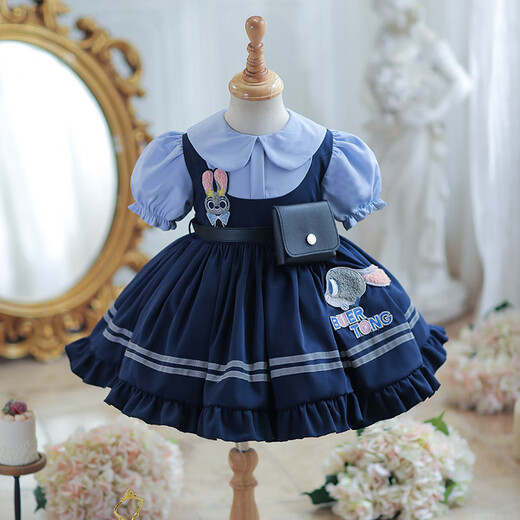 
MiSHIDE (MISHIDE) Princess Lolita Dress Children's Girls 2025 Summer Short Sleeve Lolita Princess Dress Birthday Cos 9738 Rabbit Police Skirt with belt + waist bag + collar 7 100cm All size