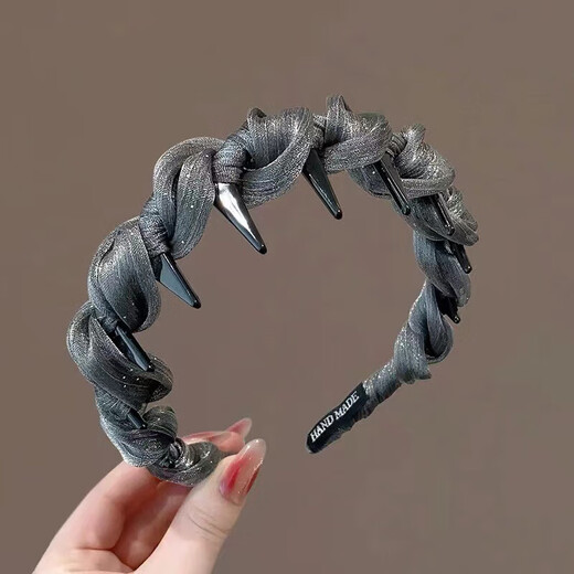 Versatile temperament small fragrance winding hair hoop non-slip toothed headband high-end hairpin women's headwear temperament black hair hoop pearlescent yarn