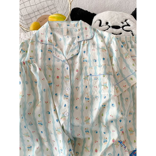 Chuangjingyi wählt den Kurzärärtekirschbär für Frauen für Frauen im Sommer niedliche Cartoon-Wolken-Baumwoll-Hauskleidung JS-9905# Black Love-tre-Tree-Set kurzärmelige Top L-Größe 163-165 Gewicht 110jin [Jin gleich 0,5 kg]