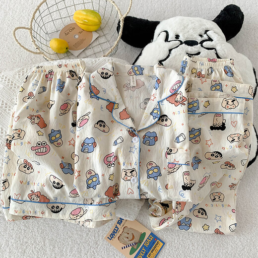 Jingpufei Summer Tulip Rabbit Pyjamas pour femme coton de coton Sweet Home Clothes Three Set Yunduo Cotton-9905 # Black Love Treece Set M [Suggestion 75-100jin [Jin est égal à 0,5 kg]]]