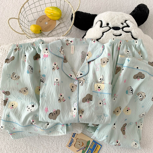 京濮飞HelloKitty夏款棉纱睡衣三件套可爱短袖家居服 云朵棉-9902#星星KT猫三件套 M 【建议75-100斤】