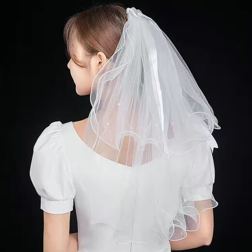 
Shantou Lincun veil and get a pearl bride Korean style pearl wedding dress wedding short face covering small veil white wedding shot Title page pearl veil
