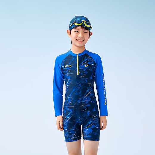 Asics/ASICS Children's 25th Summer New UPF50+ Sunscreen Elastic Antibacterial Swimsuit Cap One-piece Set 5003 Navy Blue 140