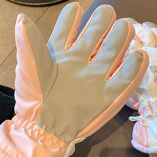 Xinnan Beige Bear Ski Gloves Women's Winter Korean Style Warm and Velvet Thickened Outdoor Cycling Windproof and Coldproof Cycling Tide Beige Bear Gloves