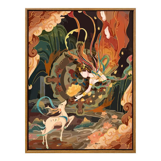三栖虎敦煌兽九彩鹿数字油画2024新款填色画手工手绘填充丙烯画 SJ14756 50*60cm绷好加厚实木内框+外框