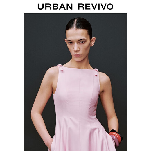 
UR2025 summer new women's bow tie waist-closed ultra-short sleeveless dress UWG750167 light pink XL