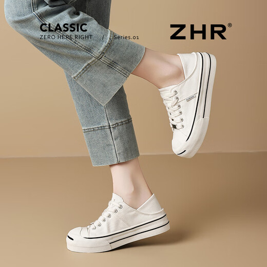ZHR板鞋女两穿帆布鞋子女百搭小白鞋女经典运动鞋女耐磨上班通勤鞋 白色 37