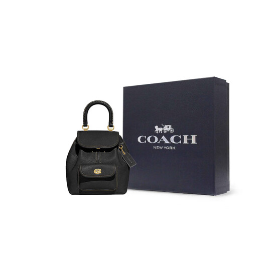 Coach (Coach) 23 Kordelschnallen Schließung Cowhide Leder -Rucksack Medium Damen Black Basic -Paket (Bag + Dust Bag)