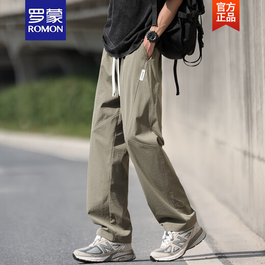 Romon Herrenhosen Sommer dünne amerikanische Straight-Tight Ice Seidenhose für Jungen Militär grün cool atmungsablöser Hose Militärgrün 6636 m