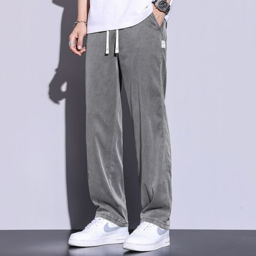 七匹狼莱赛尔天丝休闲裤宽松夏季薄款阔腿长裤运动男士裤子潮流百搭新款 黑色HJ1048 M (身高160-170体重90-110)