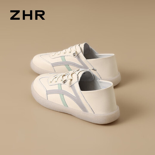 ZHR women's white shoes women's versatile real cowhide women's shoes lightweight and breathable student casual shoes for women A67N rice gray 37